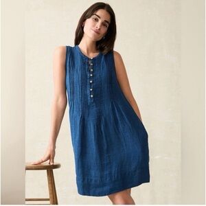 Faherty Isha Basketweave Dress Sleeveless 100% Linen Indigo Blue Womens S U bin